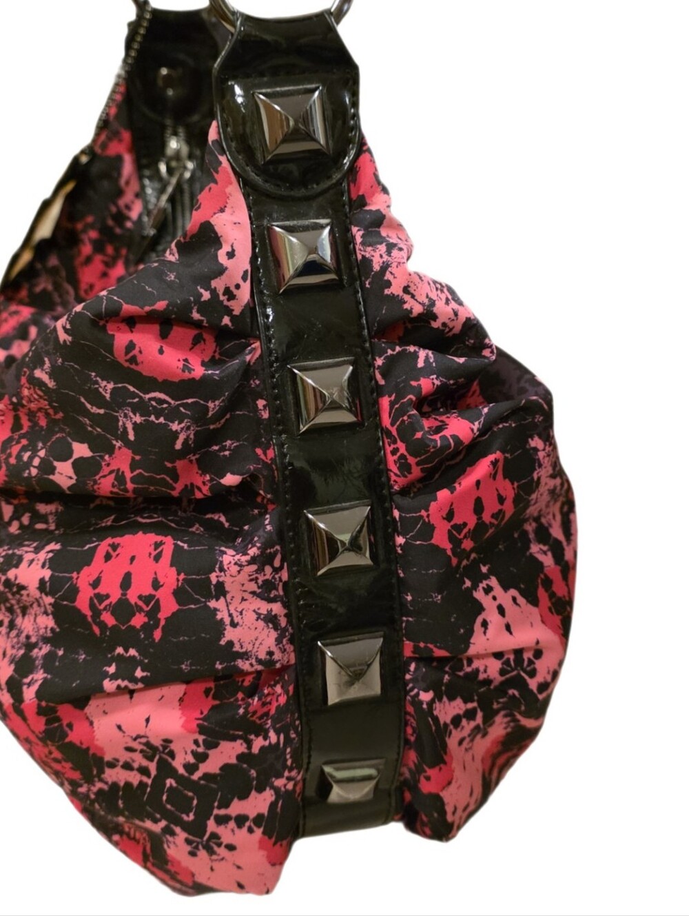 VTG Rare Betseyville Pink Black Skull Hobo Shoulder Bag Lightning Bolt - Picture 6 of 16